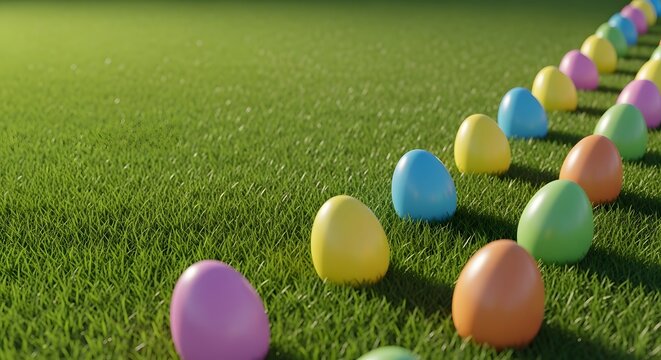 Vibrant easter eggs on green grass celebrating easter sunday with colorful decoration