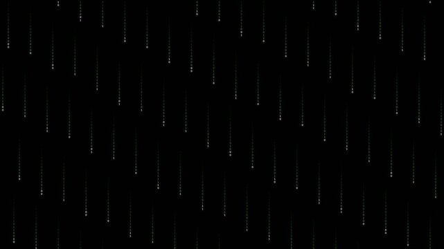 Digital matrix code rain falling in a seamless looping green particle animation on a black background