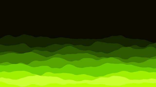 Abstract wavy green noise pattern moving on a black background creating a topographic terrain effect