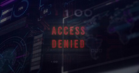 Displaying red ACCESS DENIED warning text on dark control display, with radial gauge, progress bars