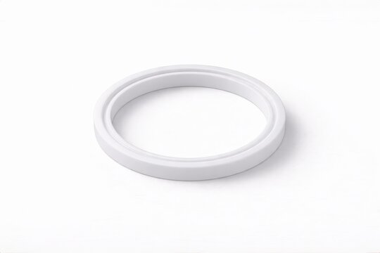 machined ptfe sealing ring isolated on white with pristine smooth surface and soft industrial studio lighting