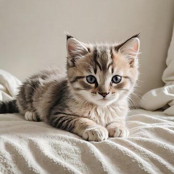 ラガマフィンの子猫が伏せてくつろぐイラスト