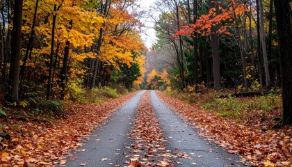 Obraz premium Autumn Road - A Scenic Drive Through Vibrant Fall Foliage.