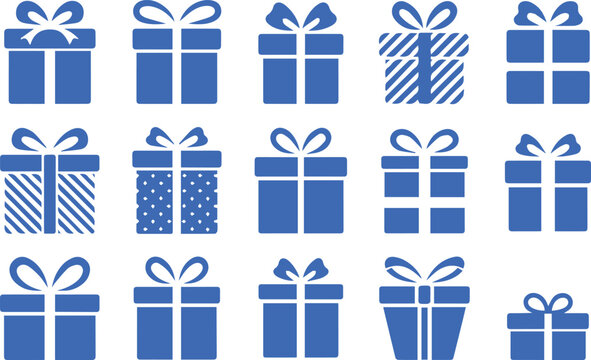 Holiday gift box icon set for packaging and cards