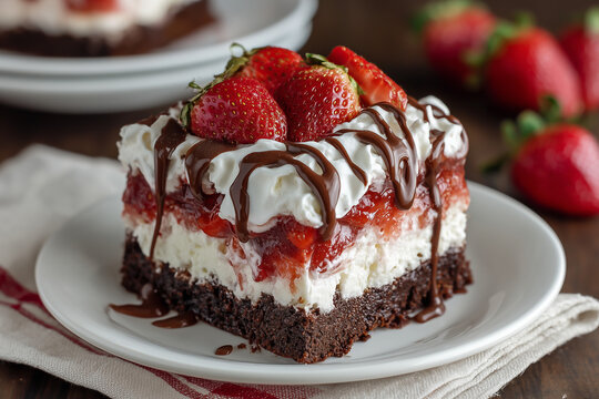 Chocolate Covered Strawberry Poke Cake with White Chocolate Pudding and Fresh Berries