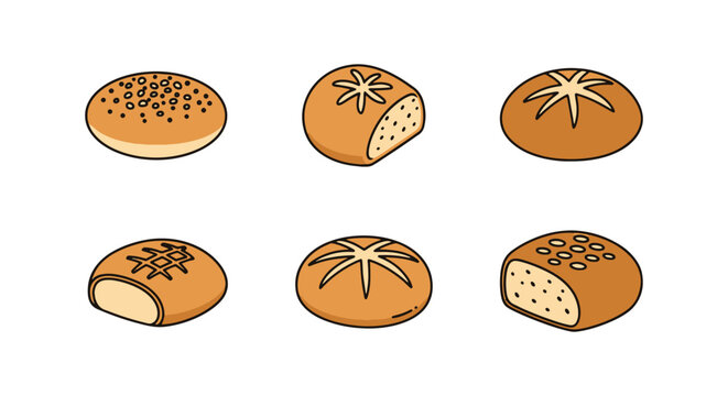 Saj Bread Line art vector set minimal geometric abstract color illustration
