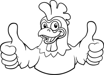 A chicken cartoon rooster cockerel bird mascot giving a thumbs up © Christos Georghiou
