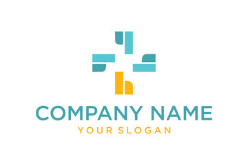 Fototapeta premium Modern Medical Cross Logo Design in Teal and Yellow