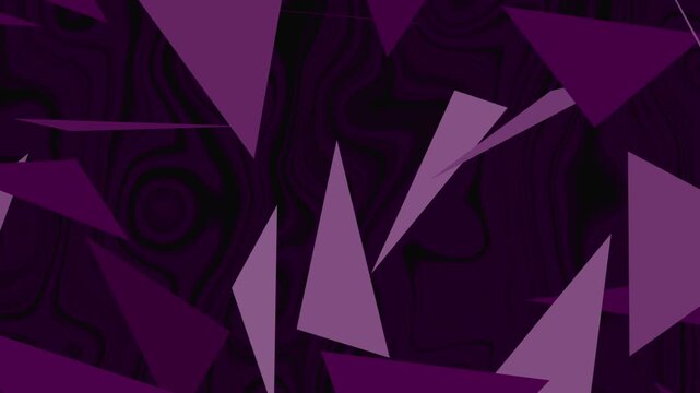 Abstract dark purple background with overlapping triangles and white arrows pointing in different directions, creating a dynamic and energetic composition.