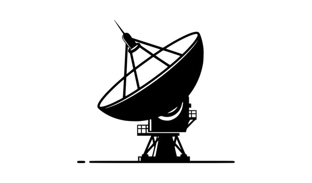 Satellite dish radar flat vector icon black silhouette isolated on transparent background for technology design