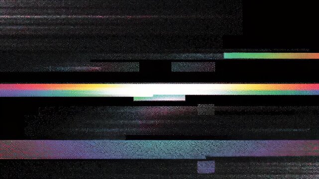 Noise glitch television distortion malfunction disruption disconnected compression black background footage error hacking computer laptop damaged screen create eerie broken broadcast with colorful