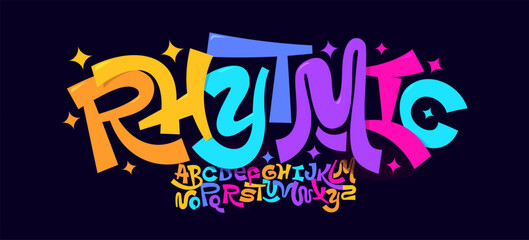 Fun Groovy Font Cartoon Logo Alphabet Color Typography Bouncy Letter Set, Dancing Typographic Design for Carnival Title, Music Fest Poster Headline Logotype. Funny Colorful Fonts. Vector Typeface