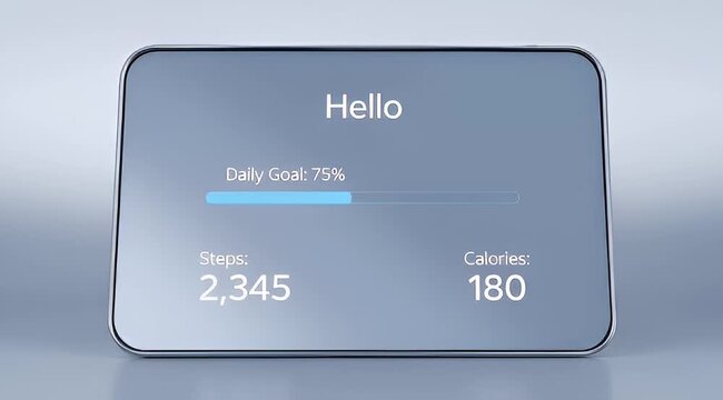 Closeup shot of a fitness tracker displaying steps, calories, and progress
