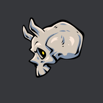Horned Demon Skull Cartoon Vector Illustration Profile View 