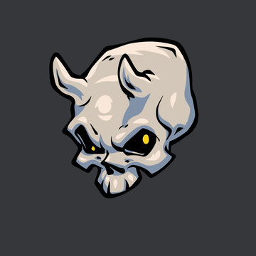 Horned Demon Skull Cartoon Vector Illustration Tilted Down 