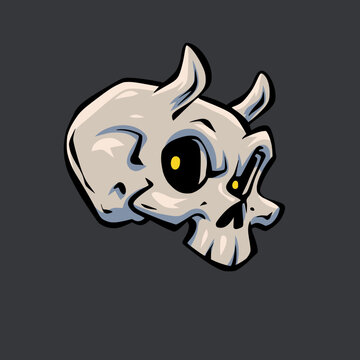 Horned Demon Skull Cartoon Vector Illustration