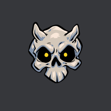 Horned Demon Skull Cartoon Vector Illustration