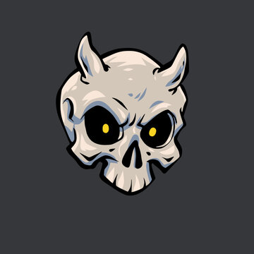 Horned Demon Skull Cartoon Vector Illustration