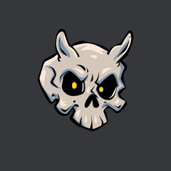 Horned Demon Skull Cartoon Vector Illustration