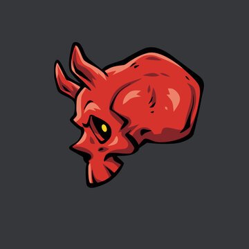Horned Red Demon Skull Cartoon Vector Illustration Profile View 