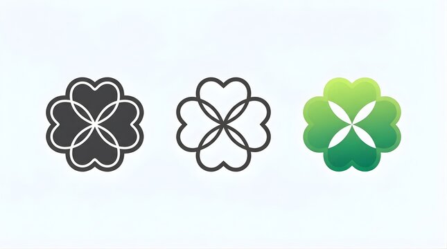 st patrick's day themed four-leaf clover illustrations in black white and green