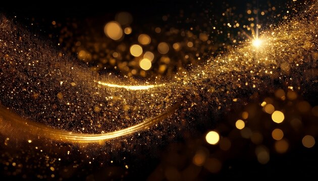 Abstrakte Elegante Detaillierte Goldglitterpartikel Fliessen Mit Geringer Scharfentiefe Unter Wasser Feiertagszauber Schimmernder Luxushintergrund Festliches Glitzern Und Lichter Sei Konzentriert