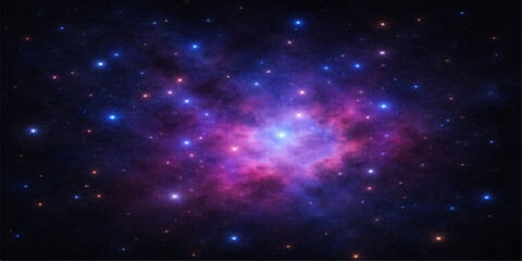 A vast dark blue cosmos reveals a bright starry night sky filled with a deep nebula and abstract galaxy light across the outer space universe © Mustarin