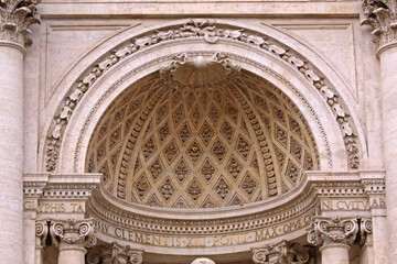 Window at Wall of Fountain Trevi in Rome Italy