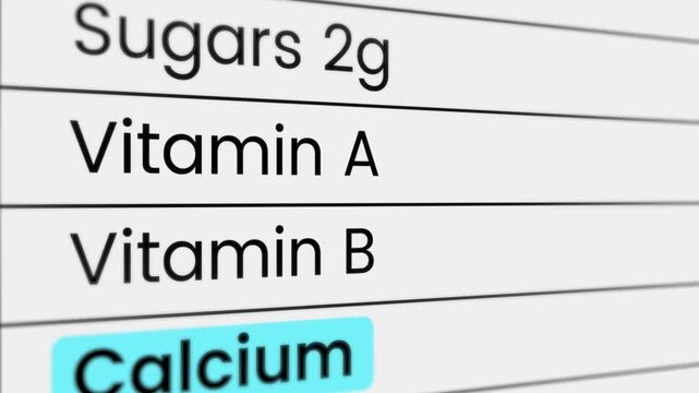 Nutrition Facts highlight Calcium text animation isolated on white background
