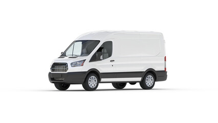 Three Quarter Front View of White Cargo Van on White Background
