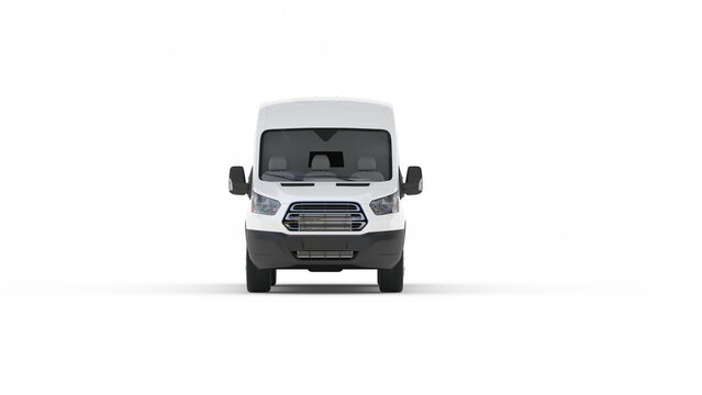 Front View of White Cargo Van Isolated on White Background