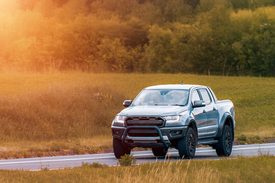 Front push bar detail on pickup truck outdoors