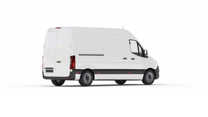 Three Quarter Rear View of Large White Delivery Cargo Van © muhammedali