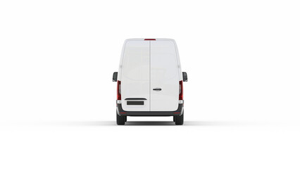 Direct Rear View of White Panel Van with Cargo Doors © muhammedali
