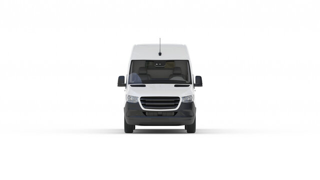 Front View of Large White High Roof Cargo Van Isolated