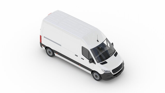 Isometric High Angle Front View of White Commercial Delivery Van