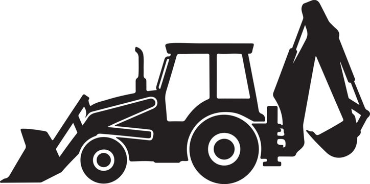 Black silhouette of a backhoe loader vector isolated PNG with Transparent Background