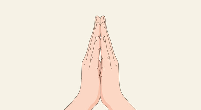Hands in prayer position with fingers touching vector illustration design