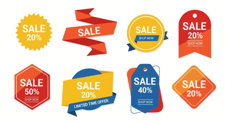 Fototapeta premium Colorful sale badges and labels for discount promotions vector illustration