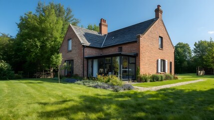 Obraz premium Traditional brick house with modern glass extension