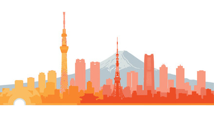 Obraz premium Illustration of Tokyo Skytree and cityscape skyline