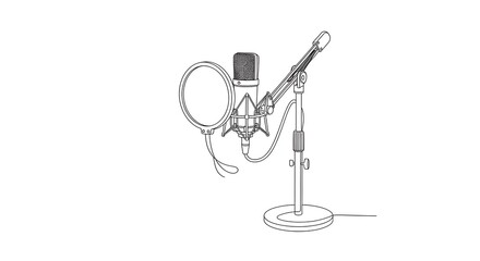 Naklejka premium Professional studio microphone with pop filter on a stand for recording