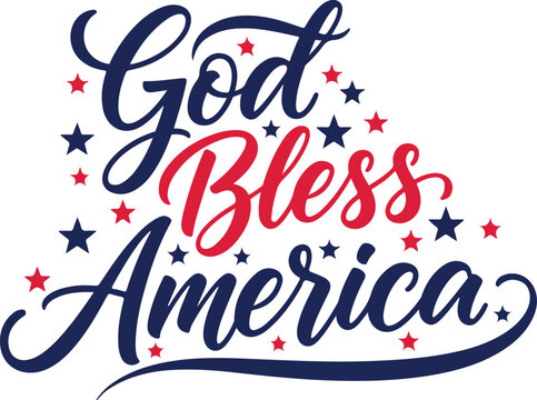 Vectoe art of god bless america typography with stars on for 4th of july