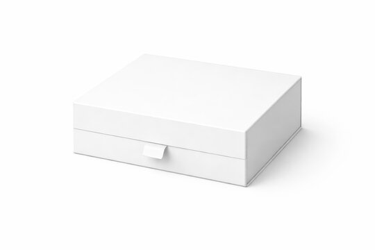 premium rigid magnetic gift box with closed lid and clean lift tab detail isolated on white centered composition