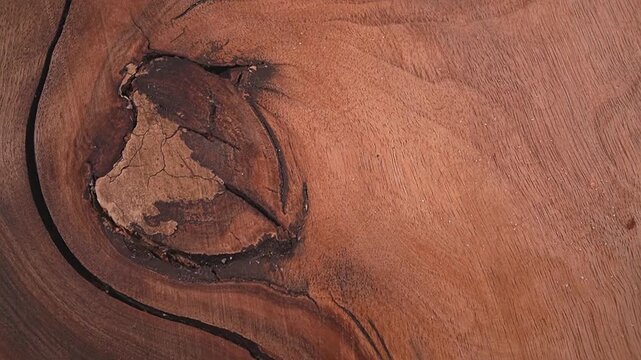 Wooden table. wood knot.Wooden tabletop.slow motion video.High quality 4k footage