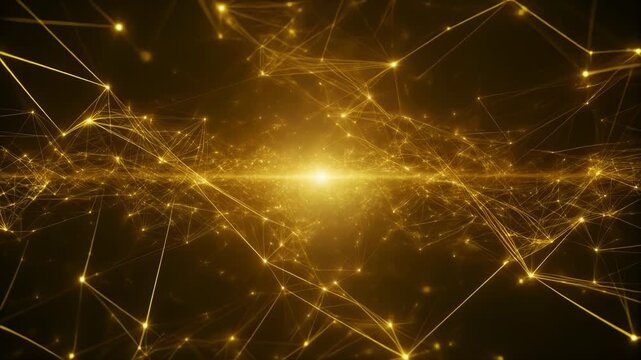 金色の人工知能ネットワークが再構築され続ける未来的デジタル抽象背景