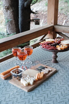 Outdoor Charcuterie and Cheese Board with Ros? Wine