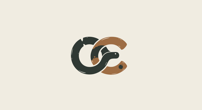Abstract illustration of two interlocked letter c shapes with snake graphic