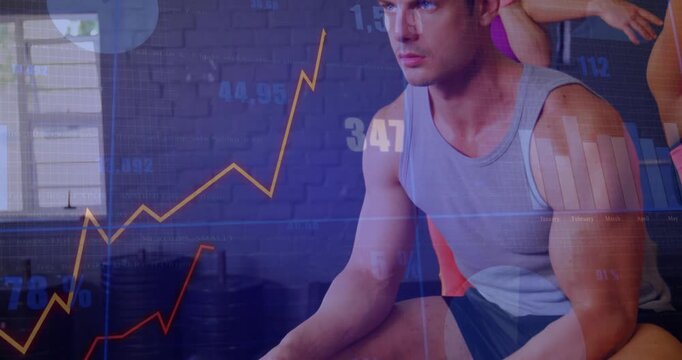 Holding man wearing grey tank black shorts stabilizing hex dumbbell on knee at bench, with overlays