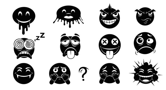 Black and White Emoji Icons - Expressions of Emotion and Mood